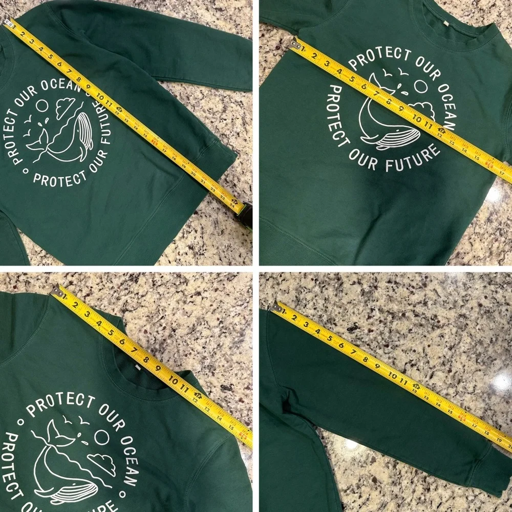 Green Size S “Protect Our Ocean Protect Our Future” Pullover Crewneck Sweater - Picture 5 of 5
